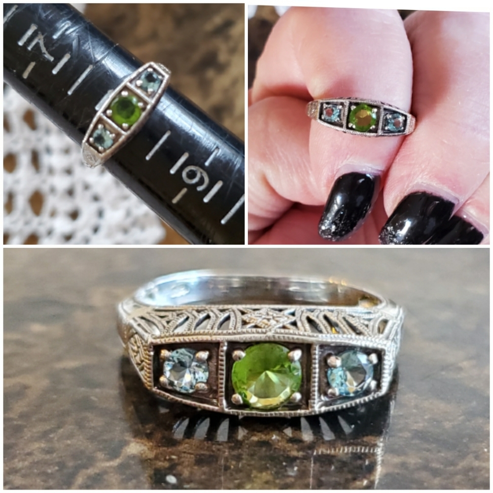 Genuine 1ct Peridot and Aquamarine Ring Size 8 - Picture 7 of 7